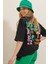 Kadın Bisiklet Yaka Önü ve Arkası Flok Baskılı Oversize T-Shirt 3