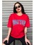 Boston Baskılı Kırmızı Oversize Kadın T-Shirt 3