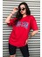 Boston Baskılı Kırmızı Oversize Kadın T-Shirt 6