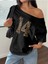 Kadın Kayık Yaka Baskılı Oversize %100 Pamuk T-Shirt 1