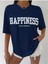Büyük Beden Indigo Happiness Baskılı Oversize T-Shirt 7