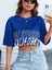 Kadın California Baskılı Oversize Crop T-Shirt 3