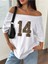 Kadın Kayık Yaka 14 Baskılı Oversize %100 Pamuk T-Shirt 1