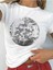 Kadın Beyaz Disco Top Baskılı Oversize Bisiklet Yaka Tshirt 1