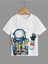 Hello Astronot Baskılı Oversize Bisiklet Yaka Beyaz Çocuk T-Shirt 1