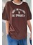 Büyük Beden Kahve Yaka Beyaz Freedom Baskılı Oversize Bisiklet Yaka T-Shirt 3