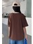 Büyük Beden Kahve Yaka Beyaz Freedom Baskılı Oversize Bisiklet Yaka T-Shirt 5