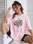Büyük Beden El Çiçek Buketi Baskılı Oversize Bisiklet Yaka T-Shirt 1