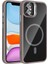 iPhone 11 Kılıf Standlı ve Kamera Lens Hediyeli M-Safe Şarj Özellikli Arth Etro Kapak - Gri 1