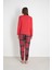 Kadın Kırmızı Uzun Kollu Pijama Takımı – Düğmeli Bisiklet Yaka, Paça Lastikli Ekose Alt 5