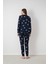 Kadın Lacivert Yıldız Desenli Pijama Takımı – Ribanalı Paça, Bisiklet Yaka 4