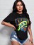 Renkli Neon Yazlılı California 07 Basklı Oversize Siyah T-Shirt 4
