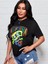 Renkli Neon Yazlılı California 07 Basklı Oversize Siyah T-Shirt 5