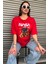 Oversize Nasa Ayıcık Baskılı Unisex Kırmızı T-Shirt 3
