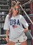 Usa Flag Baskılı Unisex Oversize Tişört 3