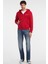 Erkek Gj Zıp Göğüs Logolu Kapüşonlu Sweatshirt - Kırmızı 3