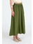 Haki Keten Görünümlü Cep Detaylı Midi Etek 2344 3