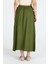Haki Keten Görünümlü Cep Detaylı Midi Etek 2344 5