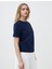 Lacivert %100 Pamuk Bisiklet Yaka Kısa Kollu Örme Tişört 1