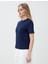 Lacivert %100 Pamuk Bisiklet Yaka Kısa Kollu Örme Tişört 4