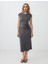 Antrasit Bisiklet Yaka Beli Büzgülü Kısa Kollu Uzun Elbise 1