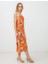 Turuncu Floral Desenli Askılı Düz Yaka Midi Elbise 3