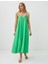 Yeşil Askılı V Yaka Keten Karışımlı Midi Elbise 1