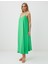 Yeşil Askılı V Yaka Keten Karışımlı Midi Elbise 3