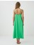 Yeşil Askılı V Yaka Keten Karışımlı Midi Elbise 5