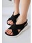 Joelina Siyah Çapraz Tekstil Bantlı Rahat Tabanlı Sandalet 3