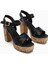 Hera Siyah Çapraz Bantlı Platform Topuklu Kadın Sandalet 1