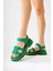 Misra Yeşil Yıldız Detaylı Cırt Cırtlı Yüksek Taban Sandalet 4