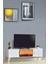 Rüya Şömineli Tv Sehpası Beyaz Gold Kulplu 2 Kapaklı Alev Efektli 150x50x36 Cm 1