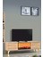 Rüya Şömineli TV Sehpası Atlantik Çam Gold Kulplu 2 Kapaklı Alev Efektli 150x50x36 Cm 1
