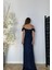 G1480 Drape Detaylı Maksi Abiye Elbise Lacivert 2