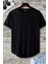 Erkek Siyah Bisiklet Yaka Oval Etek Salaş %100 Pamuk Basic T-Shirt 1
