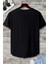 Erkek Siyah Bisiklet Yaka Oval Etek Salaş %100 Pamuk Basic T-Shirt 2