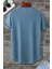 Erkek Mavi Bisiklet Yaka Oval Etek Salaş %100 Pamuk Basic T-Shirt 2