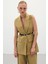 Kemerli Keten Yelek - Haki 5