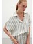 Çizgili Kısa Kol Gömlek - Haki 1