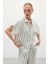 Çizgili Kısa Kol Gömlek - Haki 2