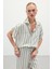Çizgili Kısa Kol Gömlek - Haki 5