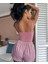 Kadın Pembe Çizgili Desen Askılı Şortlu Pijama Takım 9002 2