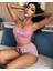 Kadın Pembe Çizgili Desen Askılı Şortlu Pijama Takım 9002 3