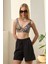 Bikini Takımı Paraşüt Şortlu Etnik Desen Bralet Üst Siyah 1
