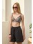 Bikini Takımı Paraşüt Şortlu Etnik Desen Bralet Üst Siyah 3