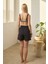 Bikini Takımı Paraşüt Şortlu Etnik Desen Bralet Üst Siyah 4