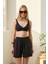 Bikini Takımı Paraşüt Şortlu Düz Siyah Bralet Üst Siyah 1