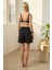Bikini Takımı Paraşüt Şortlu Düz Siyah Bralet Üst Siyah 3
