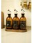 Home Meftune Oval Ahşap Stantlı Amber Zeytinyağı Limon Suyu Sirke Şişesi Yağdanlık 3lü Set 300ML 3